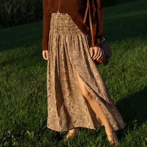 Snake Print Silky Midi Skirt with Slit